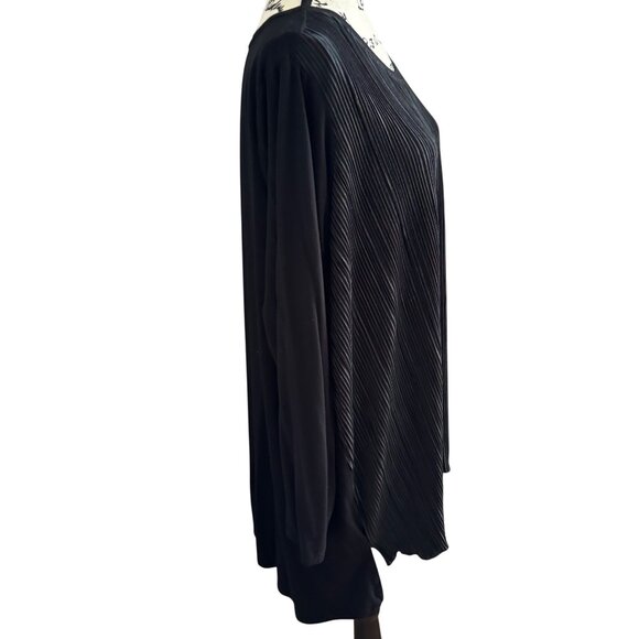 Logo Lori Goldstein Black Pleated Front Tunic Top Sz 1X Crew Neck Long Sleeve - Picture 4 of 8